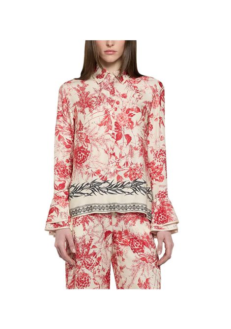 Camicia Simona Corsellini Flower Ink donna CA00101 Rossa panna stampa rouches  SIMONA CORSELLINI | Camicie | CA00101V0717